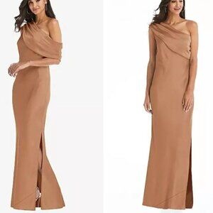 NEW Social Bridesmaids Draped‎ One-Shoulder Convertible Maxi Dress in Toffee, XL